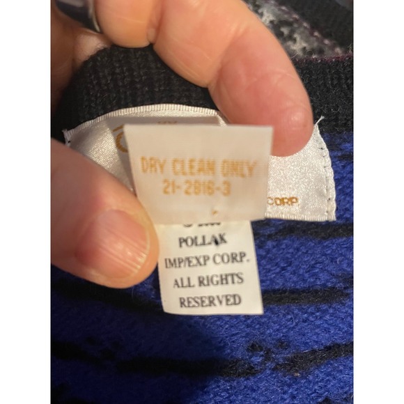 Vintage Cardigan Blue Boiled Wool Floral Sweater PM Folk Cottage - Picture 5 of 5